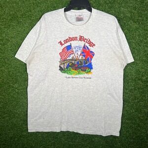 Vintage Oneita London Bridge Lake Havasu City AZ T-Shirt XL Gray 90s Graphic Tee